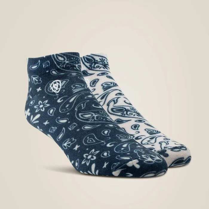 Women Socks Ariat Paisley Print Ankle Sock 2 Pair Multi Color Pack Naturalnavy