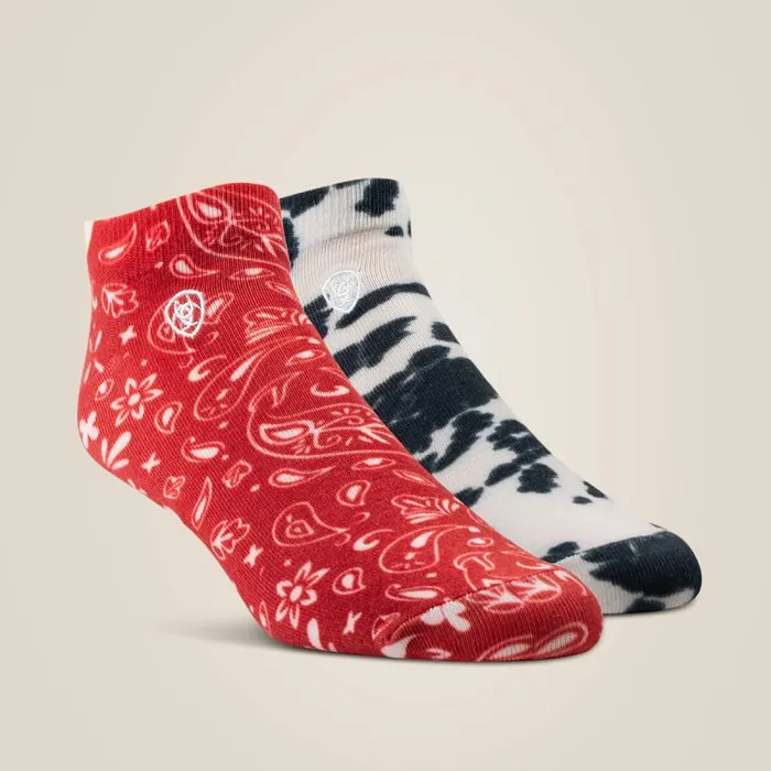 Women Socks Ariat Pony Print Ankle Sock 2 Pair Multi Color Pack Blackred