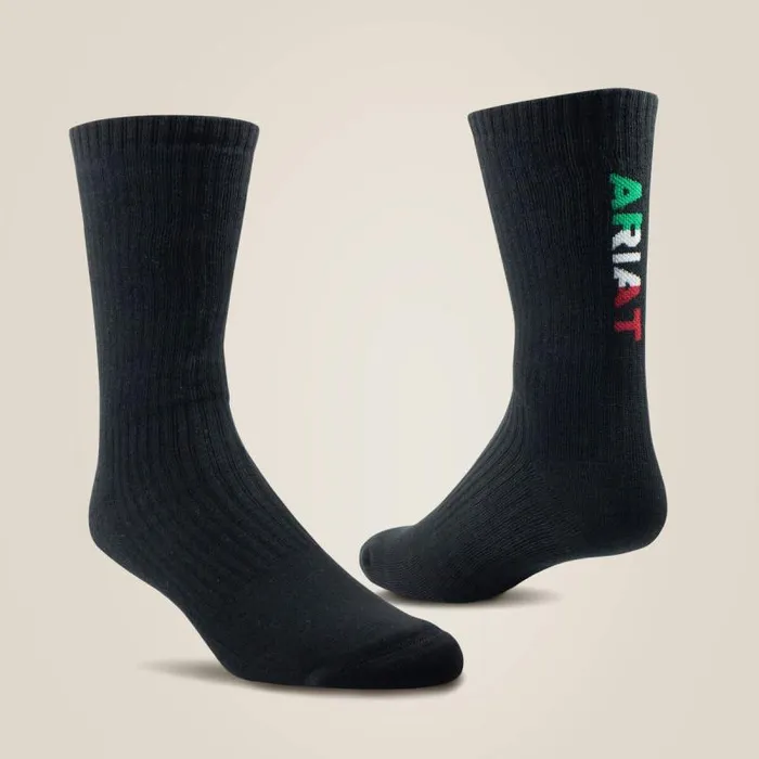 Women Socks Ariat Premium Ringspun Cotton Crew Mexico Work Sock 3 Pair Pack Black Women Socks Ariat Premium Ringspun Cotton Crew Mexico Work Sock 3 Pair Pack Black