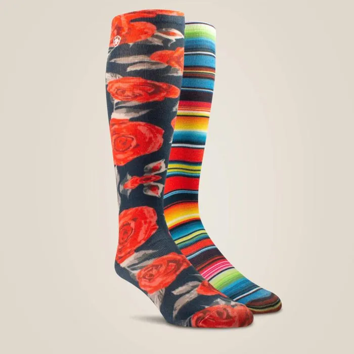 Women Socks Ariat Western Beauty Knee High Sock 2 Pair Multi Color Pack Vintage Rose Printvibrant Ser Women Socks Ariat Western Beauty Knee High Sock 2 Pair Multi Color Pack Vintage Rose Printvibrant Ser