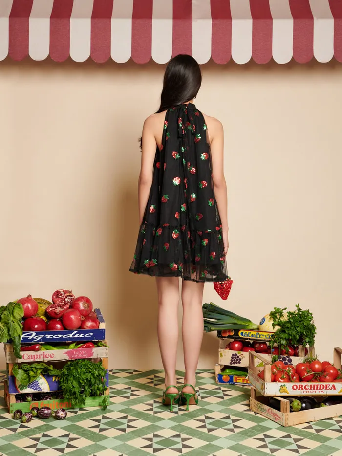 Women Strawberry Sequin Mini Dress Coal Black Sister Jane Dresses