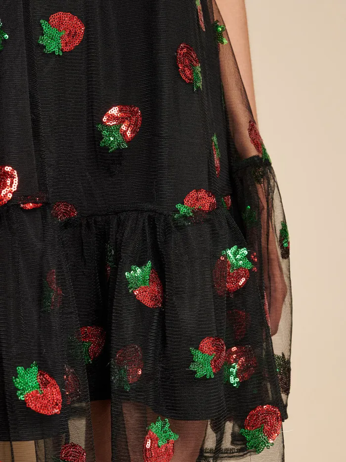 Women Strawberry Sequin Mini Dress Coal Black Sister Jane Dresses
