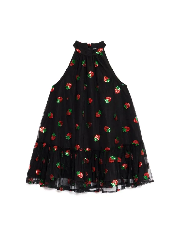 Women Strawberry Sequin Mini Dress Coal Black Sister Jane Dresses