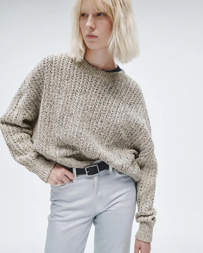 Women Sweaters Rag 038 Bone Edie Cotton Crew Oatmeal Multi