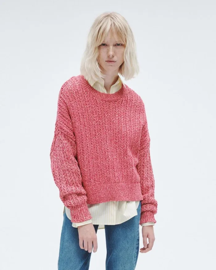 Women Sweaters Rag 038 Bone Edie Cotton Crew Pink Multi