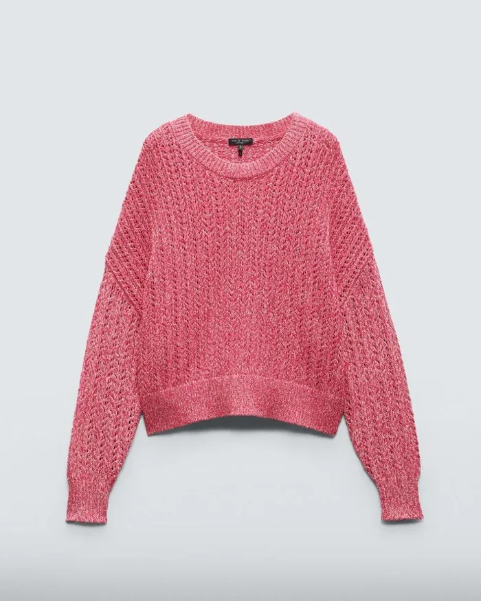 Women Sweaters Rag 038 Bone Edie Cotton Crew Pink Multi
