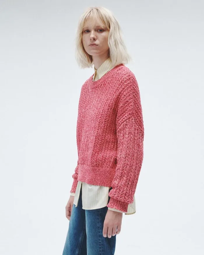 Women Sweaters Rag 038 Bone Edie Cotton Crew Pink Multi