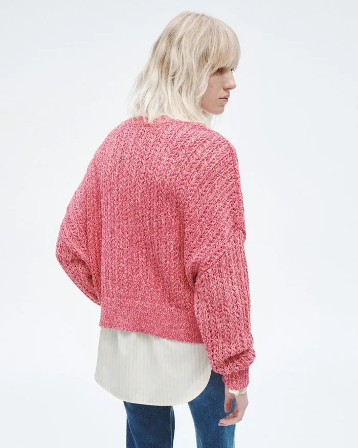 Women Sweaters Rag 038 Bone Edie Cotton Crew Pink Multi