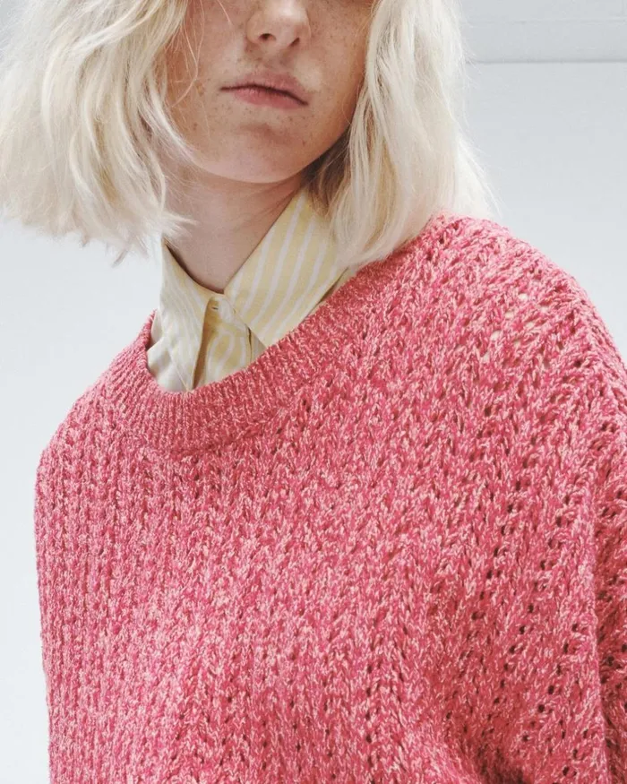 Women Sweaters Rag 038 Bone Edie Cotton Crew Pink Multi