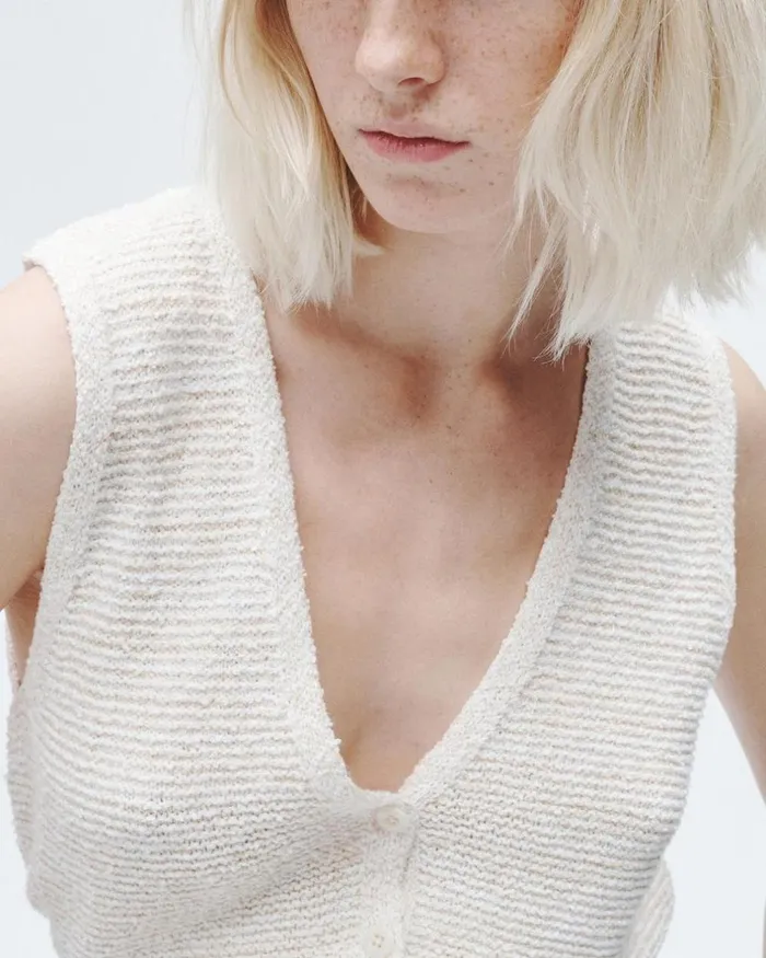 Women Sweaters Rag 038 Bone Jackie Cotton Linen Sweater Vest Ivory