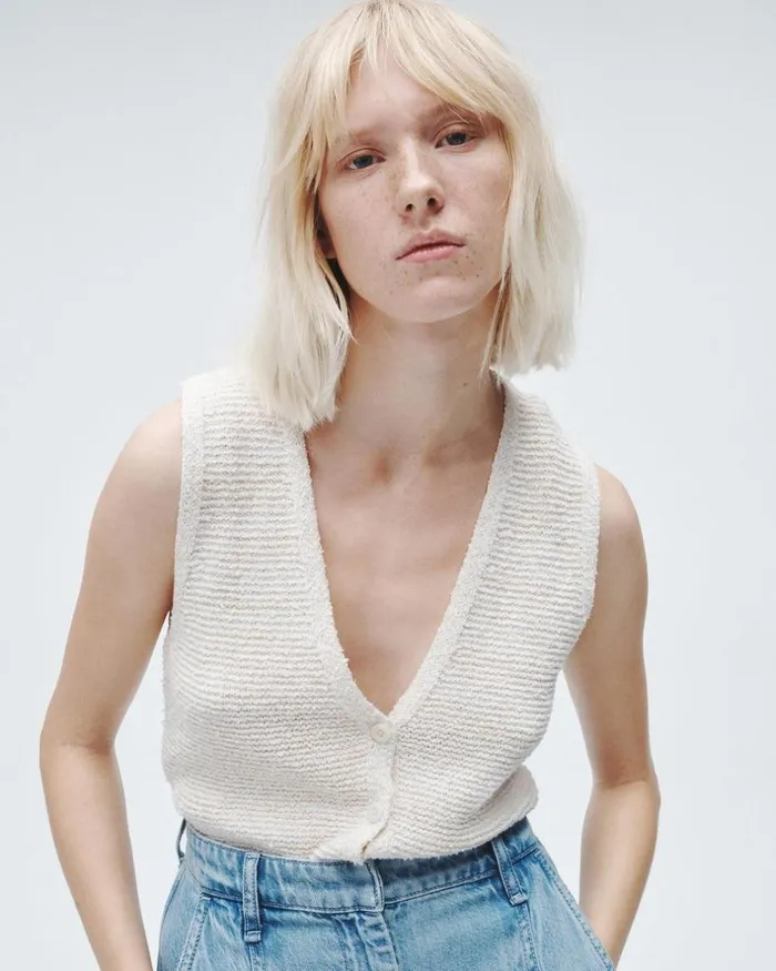 Women Sweaters Rag 038 Bone Jackie Cotton Linen Sweater Vest Ivory