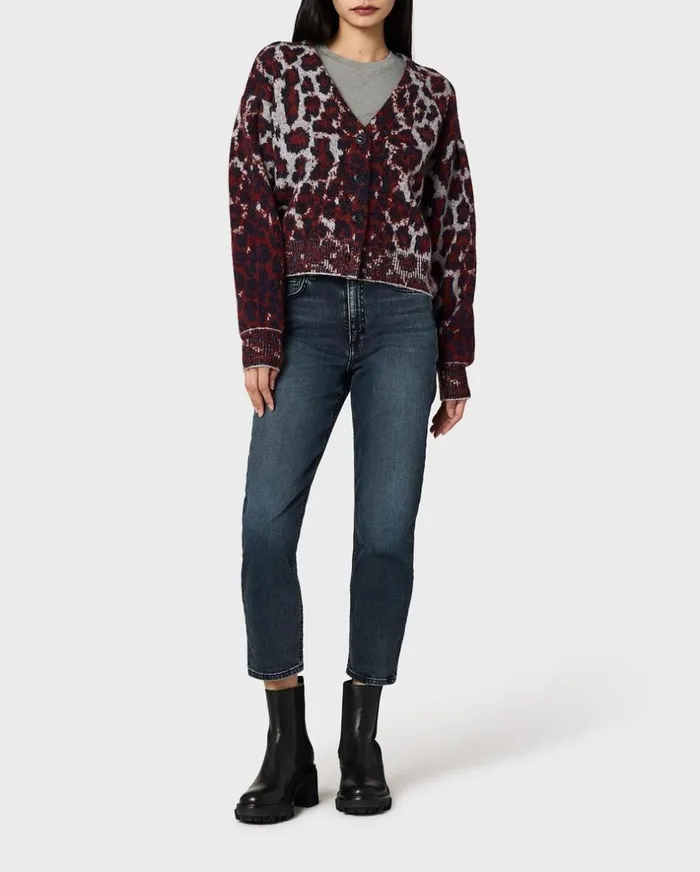 Women Sweaters Rag 038 Bone Sarah Wool Leopard Cardigan Leopard