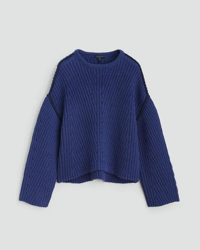 Women Sweaters Rag 038 Bone Shane Cotton Crew Blue