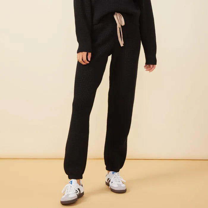 Women Sweats MONROW Soft Knit Waffle Oversized Sweats Black