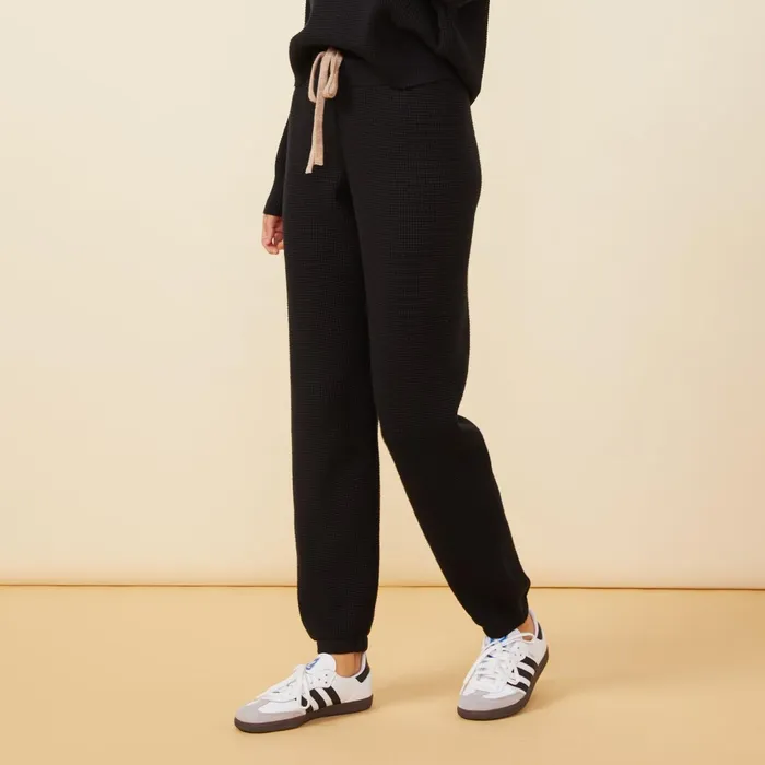 Women Sweats MONROW Soft Knit Waffle Oversized Sweats Black