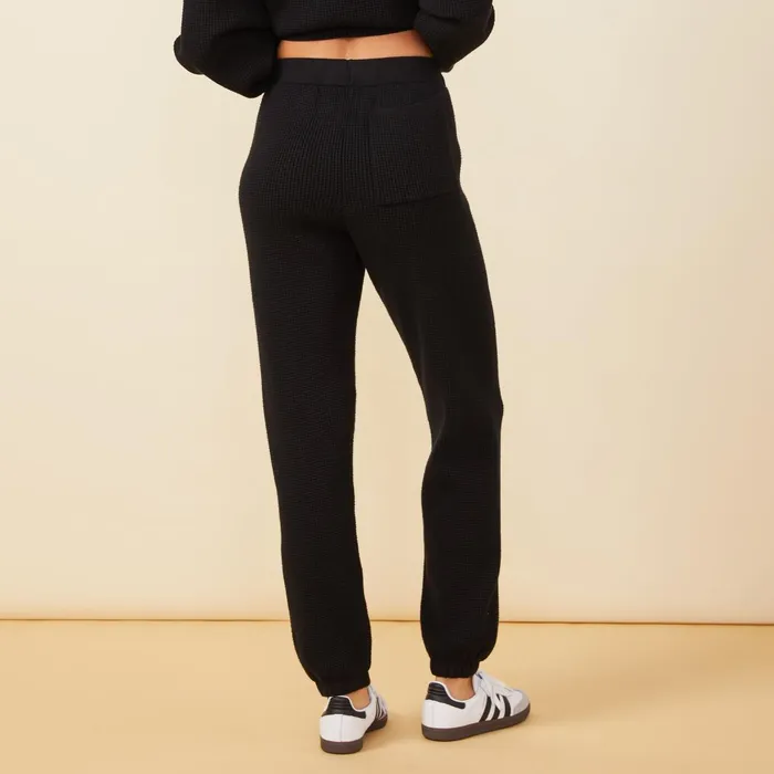 Women Sweats MONROW Soft Knit Waffle Oversized Sweats Black