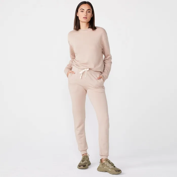 Women Sweats MONROW Supersoft Fleece Girlfriend Sweats Taupe