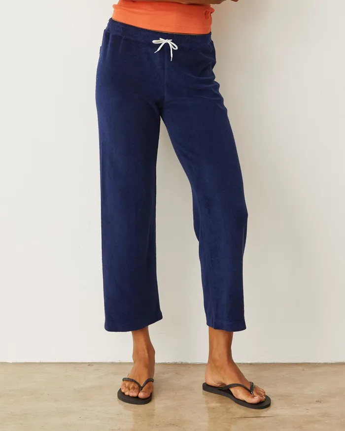 Women Sweats MONROW Terry Cloth Crop Pant Navy