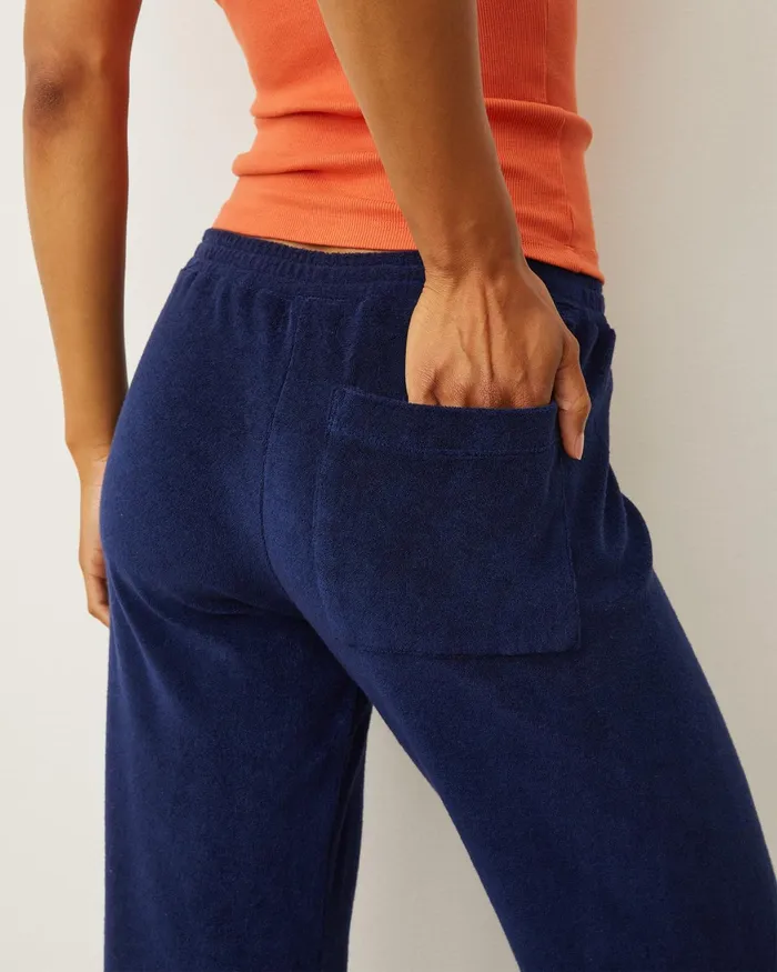 Women Sweats MONROW Terry Cloth Crop Pant Navy
