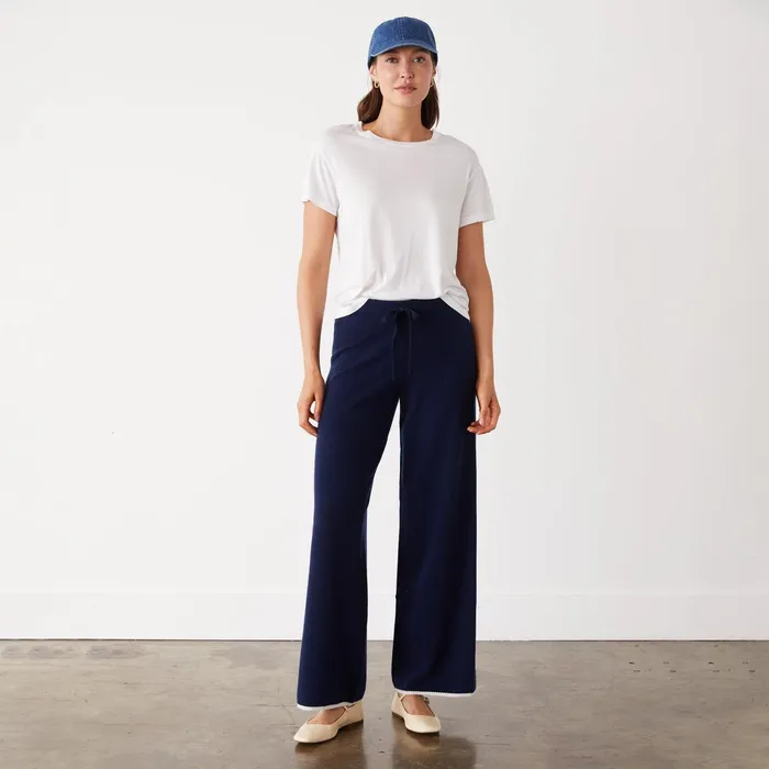 Women Sweats MONROW Wool Cashmere Wide Leg Sweat Navy