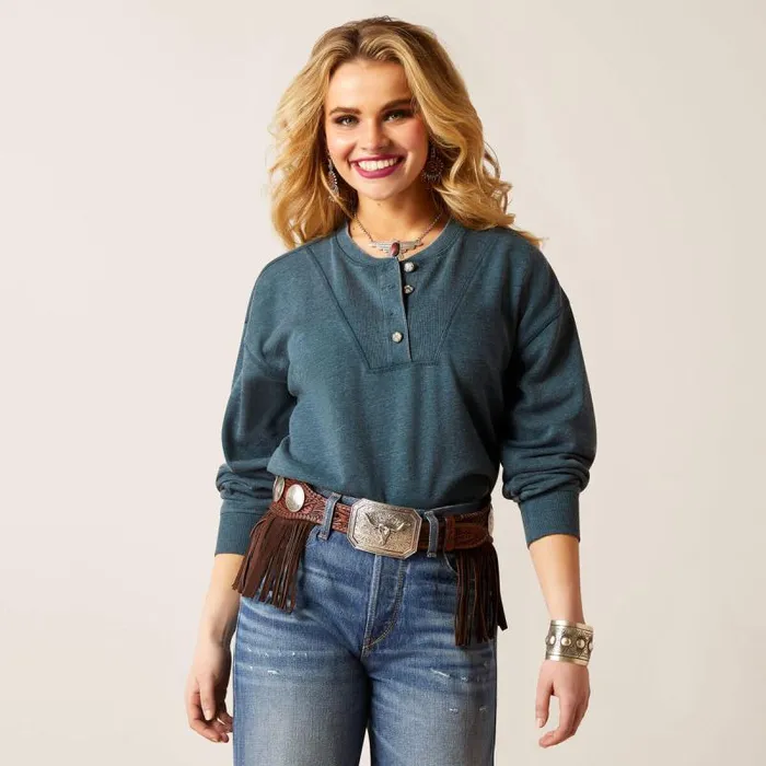 Women Sweatshirts and Hoodies Ariat Ponderosa Crew Sweatshirt Reflecting Pond