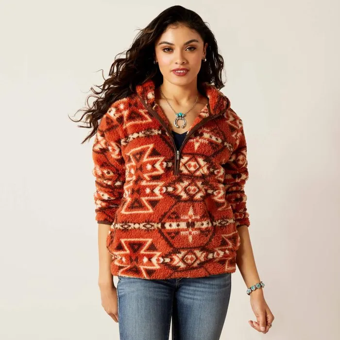 Women Sweatshirts and Hoodies Ariat REAL Berber Pullover Sweatshirt Burnt Brick Print Women Sweatshirts and Hoodies Ariat REAL Berber Pullover Sweatshirt Burnt Brick Print