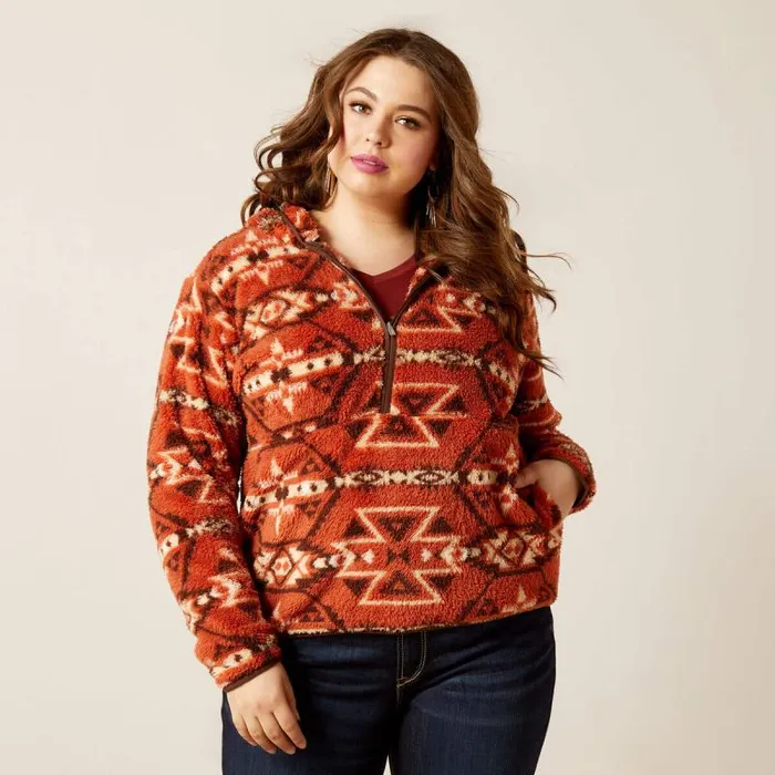 Women Sweatshirts and Hoodies Ariat REAL Berber Pullover Sweatshirt Burnt Brick Print Women Sweatshirts and Hoodies Ariat REAL Berber Pullover Sweatshirt Burnt Brick Print