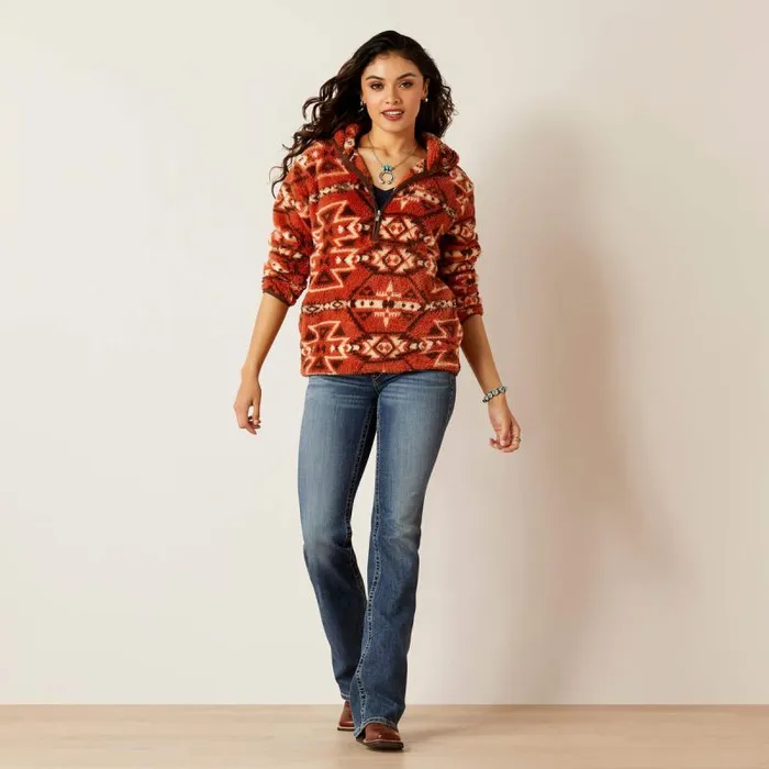 Women Sweatshirts and Hoodies Ariat REAL Berber Pullover Sweatshirt Burnt Brick Print Women Sweatshirts and Hoodies Ariat REAL Berber Pullover Sweatshirt Burnt Brick Print