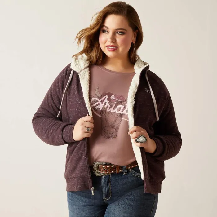 Women Sweatshirts and Hoodies Ariat REAL Sherpa Full Zip Hoodie Clove Brown