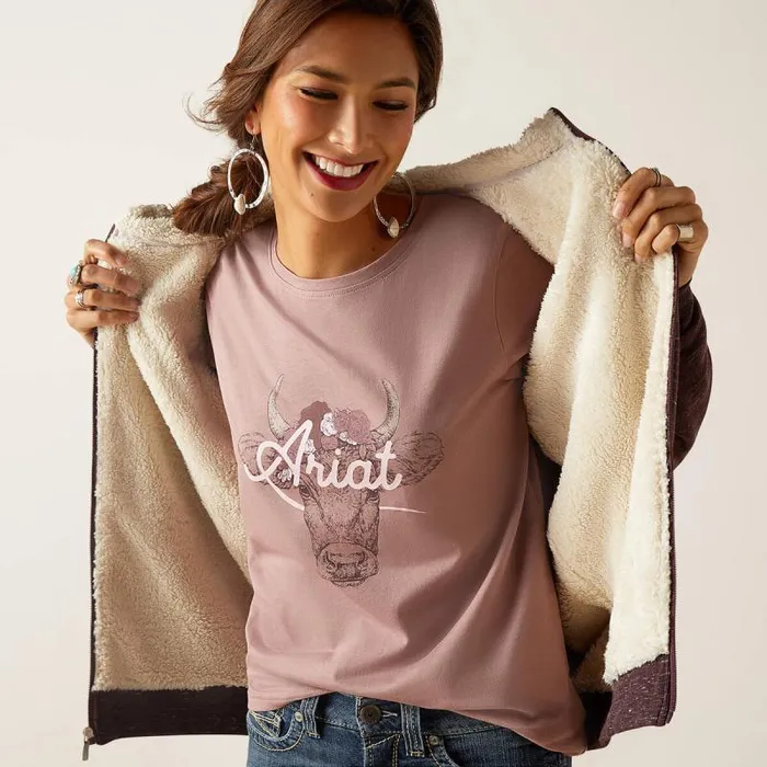 Women Sweatshirts and Hoodies Ariat REAL Sherpa Full Zip Hoodie Clove Brown