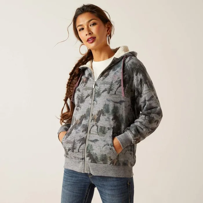 Women Sweatshirts and Hoodies Ariat REAL Sherpa Full Zip Hoodie Misty Horse Print Women Sweatshirts and Hoodies Ariat REAL Sherpa Full Zip Hoodie Misty Horse Print