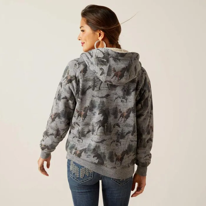 Women Sweatshirts and Hoodies Ariat REAL Sherpa Full Zip Hoodie Misty Horse Print