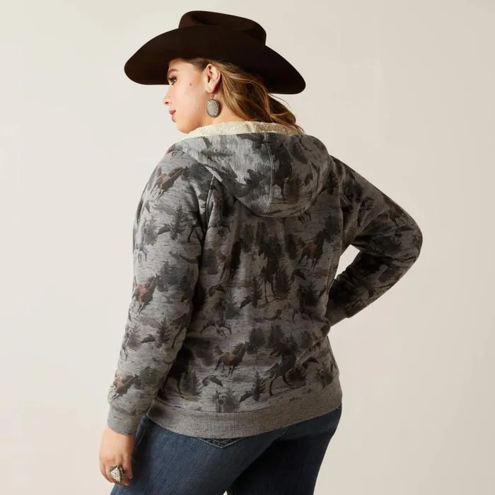 Women Sweatshirts and Hoodies Ariat REAL Sherpa Full Zip Hoodie Misty Horse Print