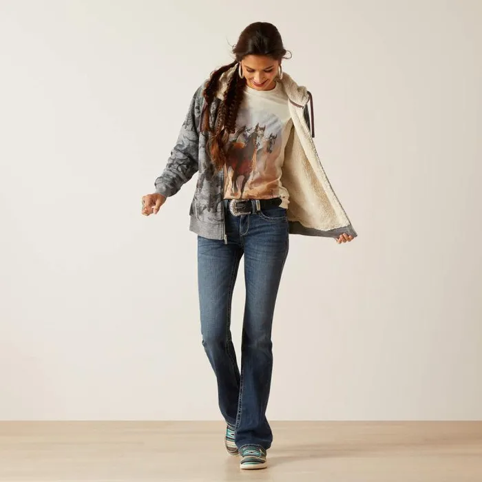 Women Sweatshirts and Hoodies Ariat REAL Sherpa Full Zip Hoodie Misty Horse Print