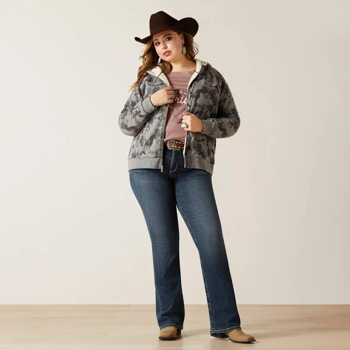 Women Sweatshirts and Hoodies Ariat REAL Sherpa Full Zip Hoodie Misty Horse Print