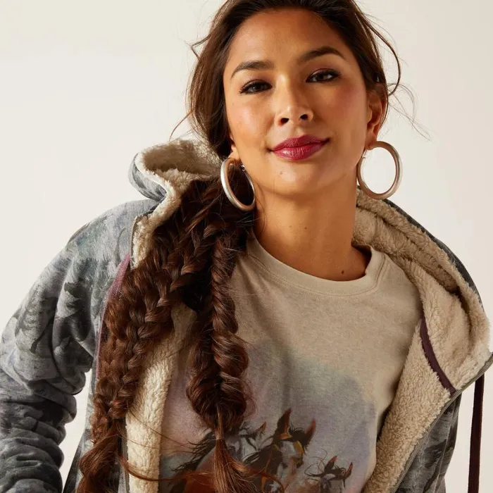Women Sweatshirts and Hoodies Ariat REAL Sherpa Full Zip Hoodie Misty Horse Print