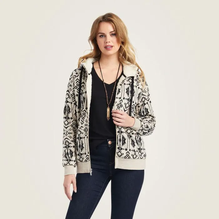 Women Sweatshirts and Hoodies Ariat REAL Sherpa Full Zip Hoodie Oaxaca Print
