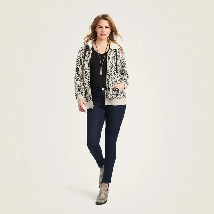 Women Sweatshirts and Hoodies Ariat REAL Sherpa Full Zip Hoodie Oaxaca Print