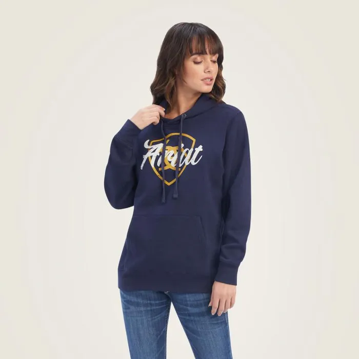 Women Sweatshirts and Hoodies Ariat REAL Shield Logo Hoodie Navy Eclipse