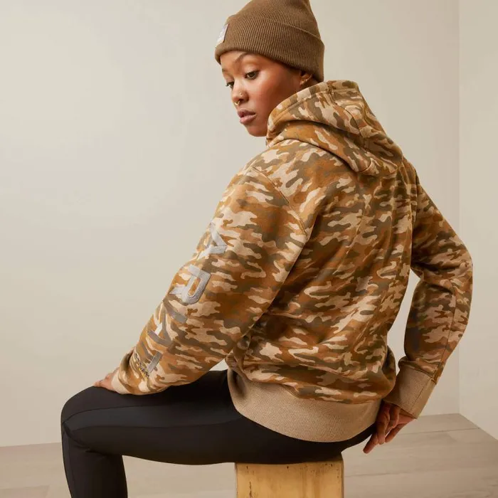Women Sweatshirts and Hoodies Ariat Rebar Graphic Printed Hoodie Oatmeal Camo Print