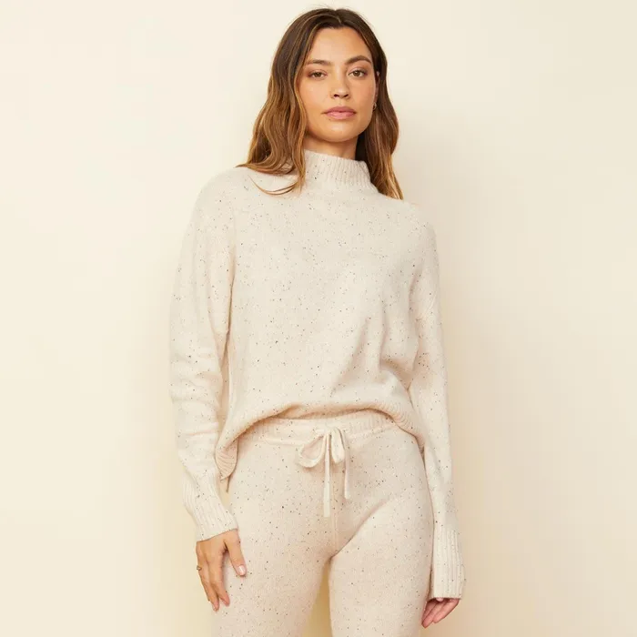 Women Sweatshirts MONROW Cashmere Neps Mock Neck Sweatshirt Cream