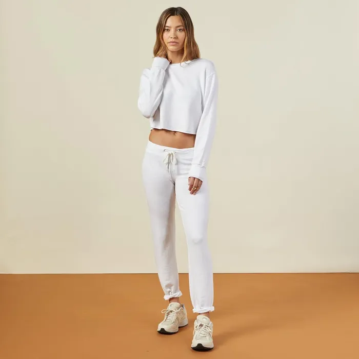 Women Sweatshirts MONROW Cropped Boyfriend Sweatshirt White