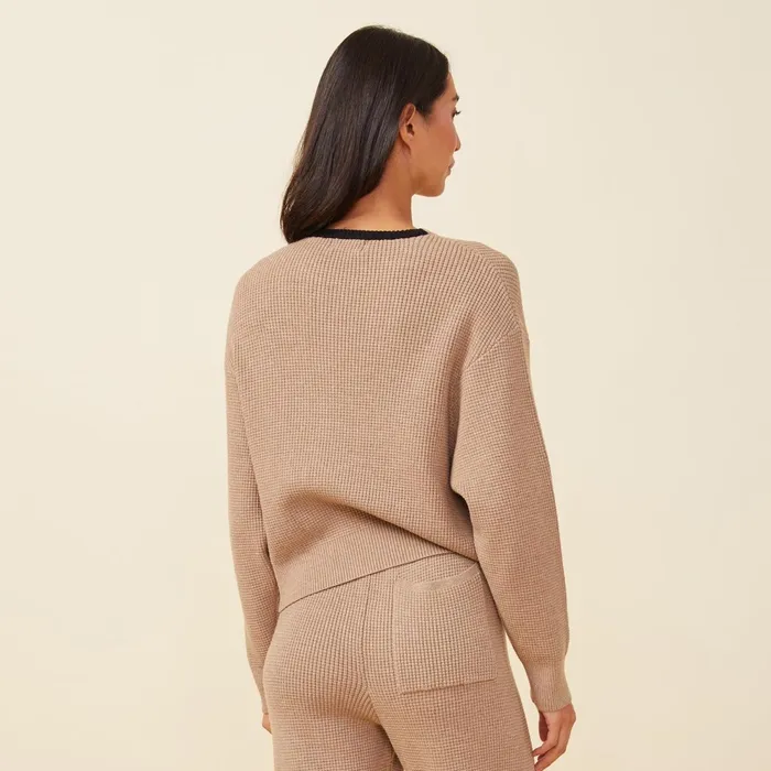Women Sweatshirts MONROW Soft Knit Waffle Crew Neck Sweatshirt Barley