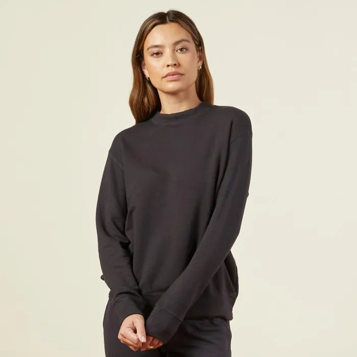 Women Sweatshirts MONROW Supersoft Fleece Boyfriend Sweatshirt Faded Black