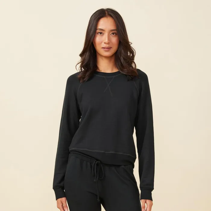 Women Sweatshirts MONROW Supersoft Fleece Raglan Black