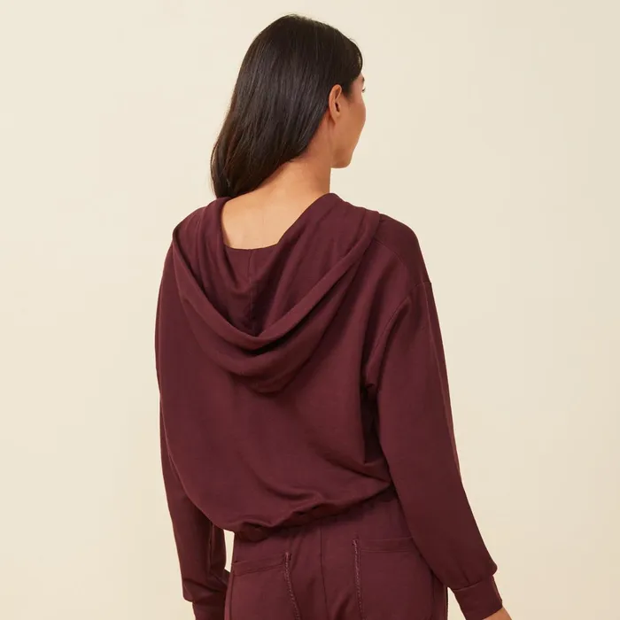 Women Sweatshirts MONROW Supersoft Fleece V Hoody With Silky Piping Merlot