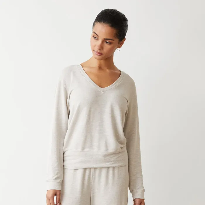 Women Sweatshirts MONROW Supersoft V Neck Long Sleeve Bone