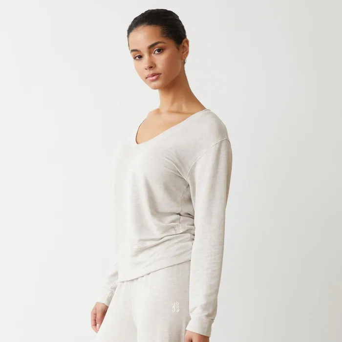 Women Sweatshirts MONROW Supersoft V Neck Long Sleeve Bone