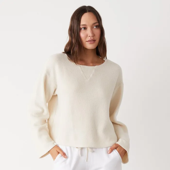 Women Sweatshirts MONROW Teddy Fleece Boat Neck Sweatshirt Off White
