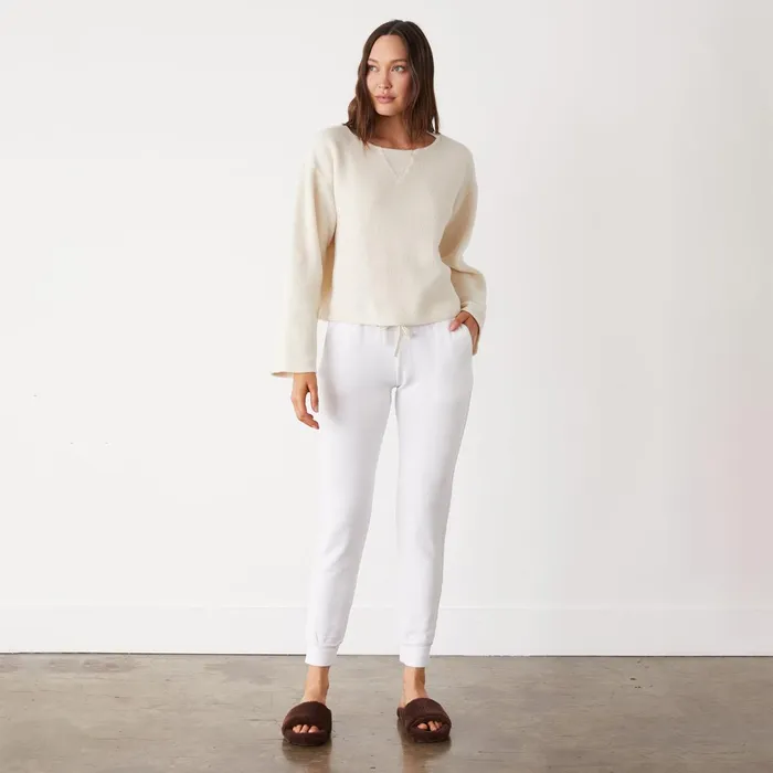 Women Sweatshirts MONROW Teddy Fleece Boat Neck Sweatshirt Off White